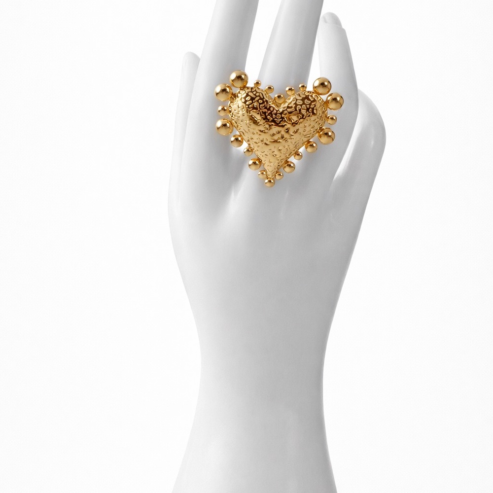 Textured Heart Ring | Adjustable Stainless Steel | Gold Tone